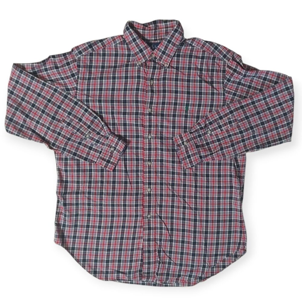 Polo Ralph Lauren Shirt Men's Large Classic Fit Oxford Plaid Dress Button Down